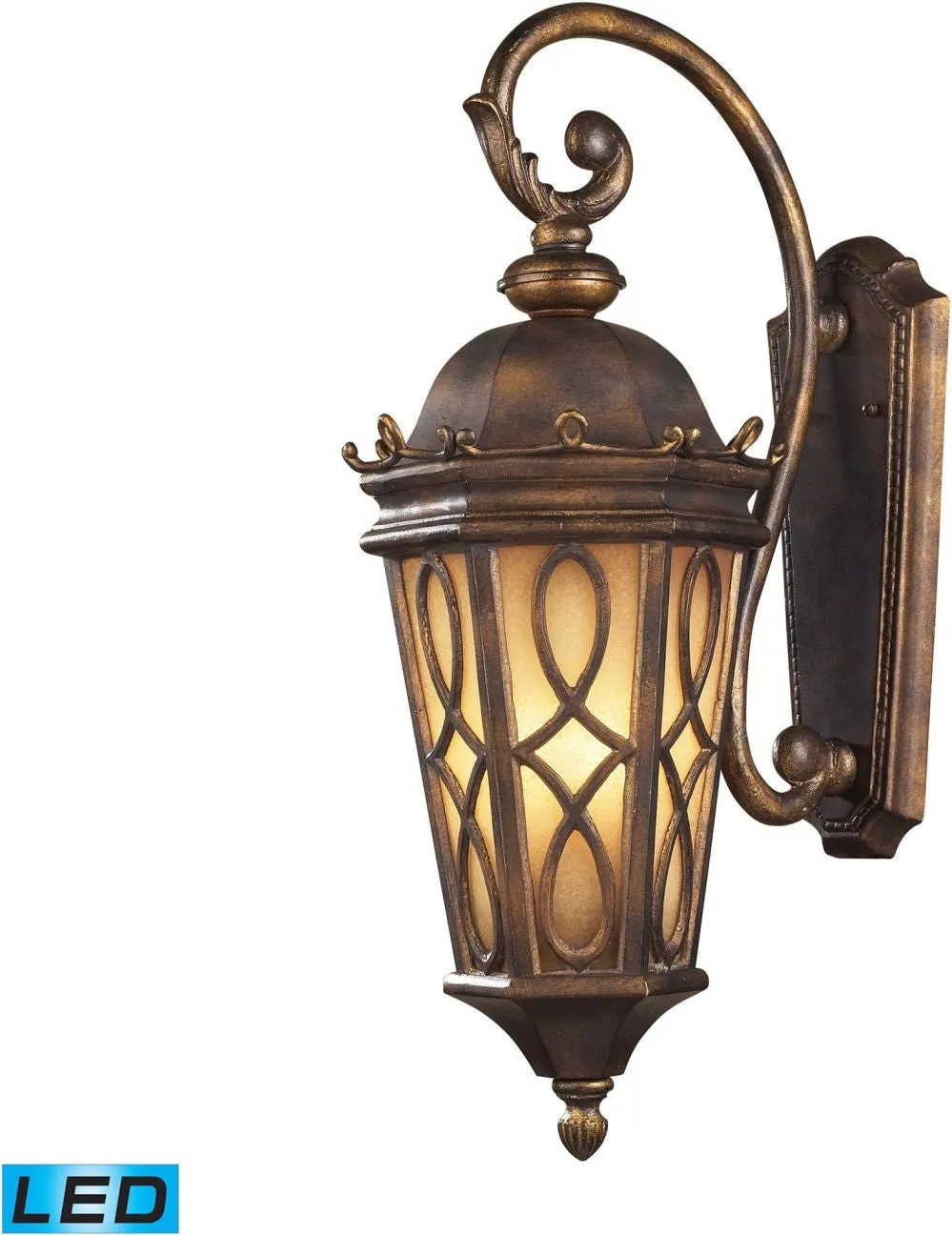 Burlington Junction 3 Light Outdoor Led Wall Sconce In Hazlenut Bronze and Amber Scavo Glass