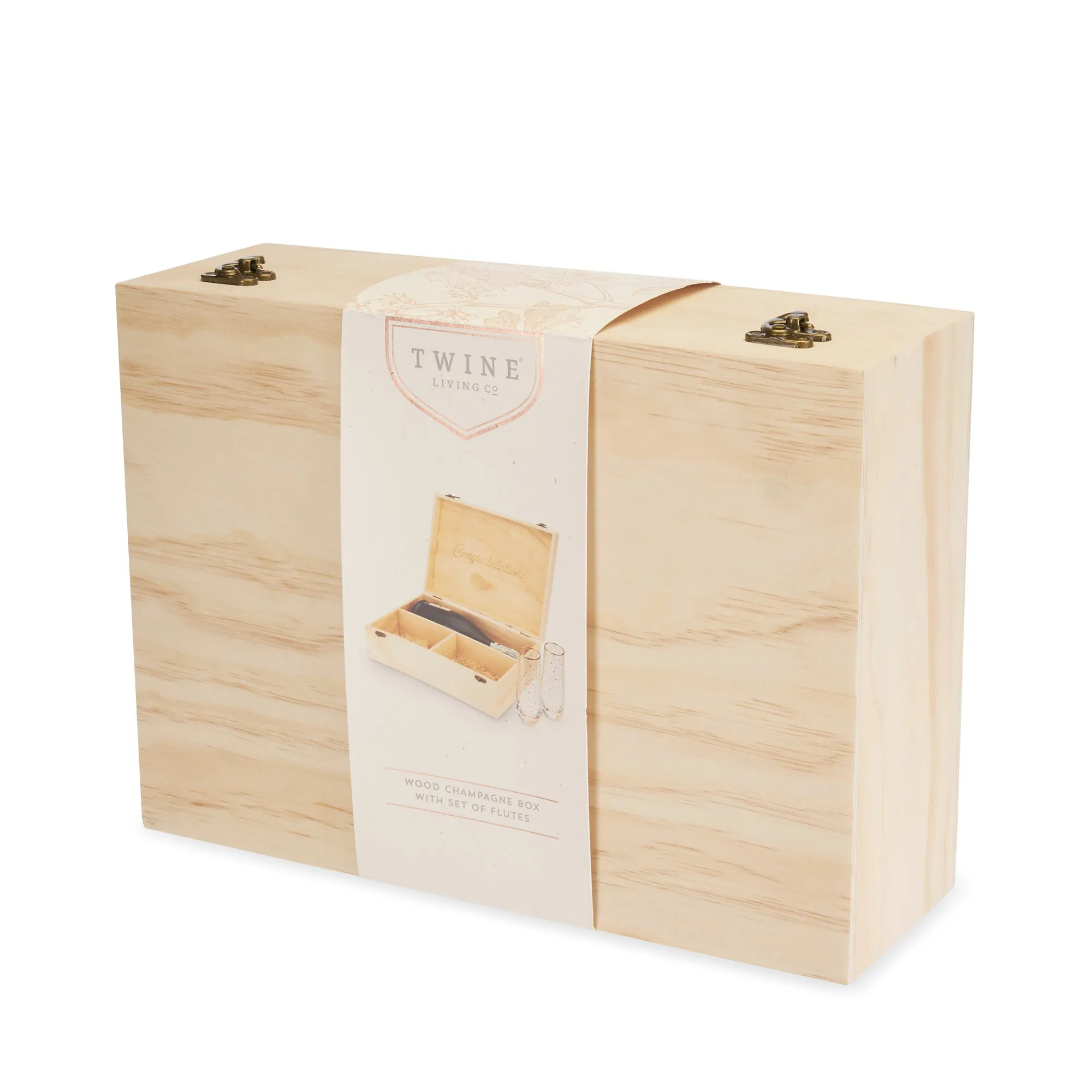 Celebrate Wood Champagne Box with Set of Flutes