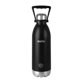 Cello Duro Swift Double Walled Tuff Steel Series Stainless Steel Flask with Thermal Jacket | Durable DTP Coating | Vacuum Insulated Bottle for Travel, Home, Office, School | 1500ml, Black