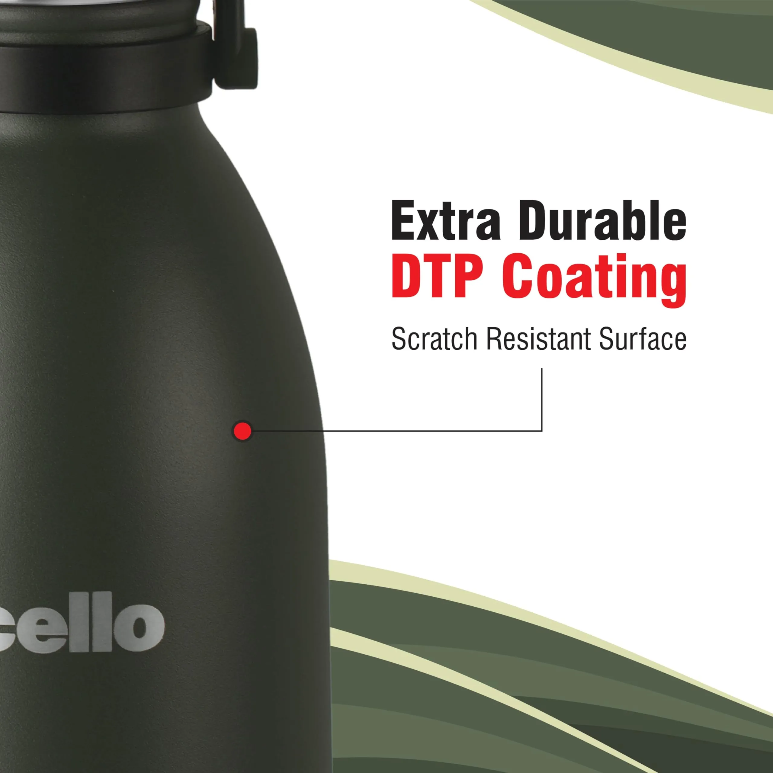 Cello Duro Swift Double Walled Tuff Steel Series Stainless Steel Flask with Thermal Jacket | Durable DTP Coating | Vacuum Insulated Bottle for Travel, Home, Office, School | 1500ml, Green