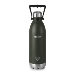 Cello Duro Swift Double Walled Tuff Steel Series Stainless Steel Flask with Thermal Jacket | Durable DTP Coating | Vacuum Insulated Bottle for Travel, Home, Office, School | 1500ml, Green