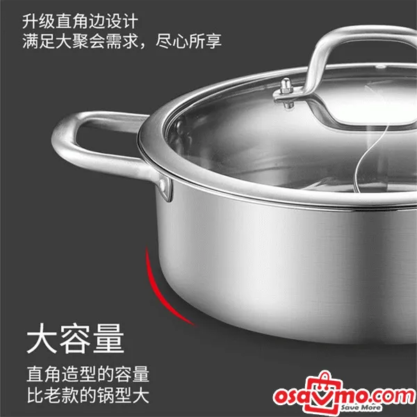 CH CN 304 Stainless Steel Two-Flavor Hotpot Steamboat 26cm