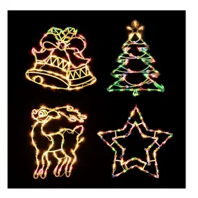 Christmas Window Silhouette Lights Decorations - Pack of 4 Sign Colour Lighted Deer, Xmas Trees, Bell, and Star for Holiday Indoor Wall Door Glass Decor