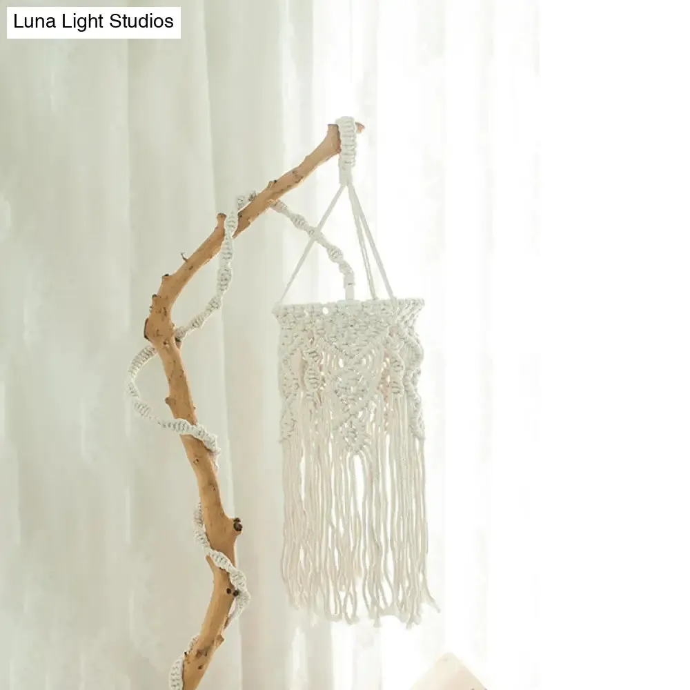 Classic White Woven Fringe Pendant Light with Hemp Rope - Perfect for Living Room Ceiling