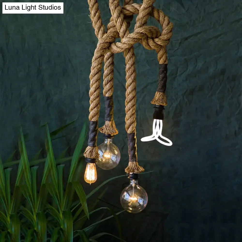 Coastal Rope Pendant Light with Exposed Bulbs - Beige (4 Lights) for Restaurant