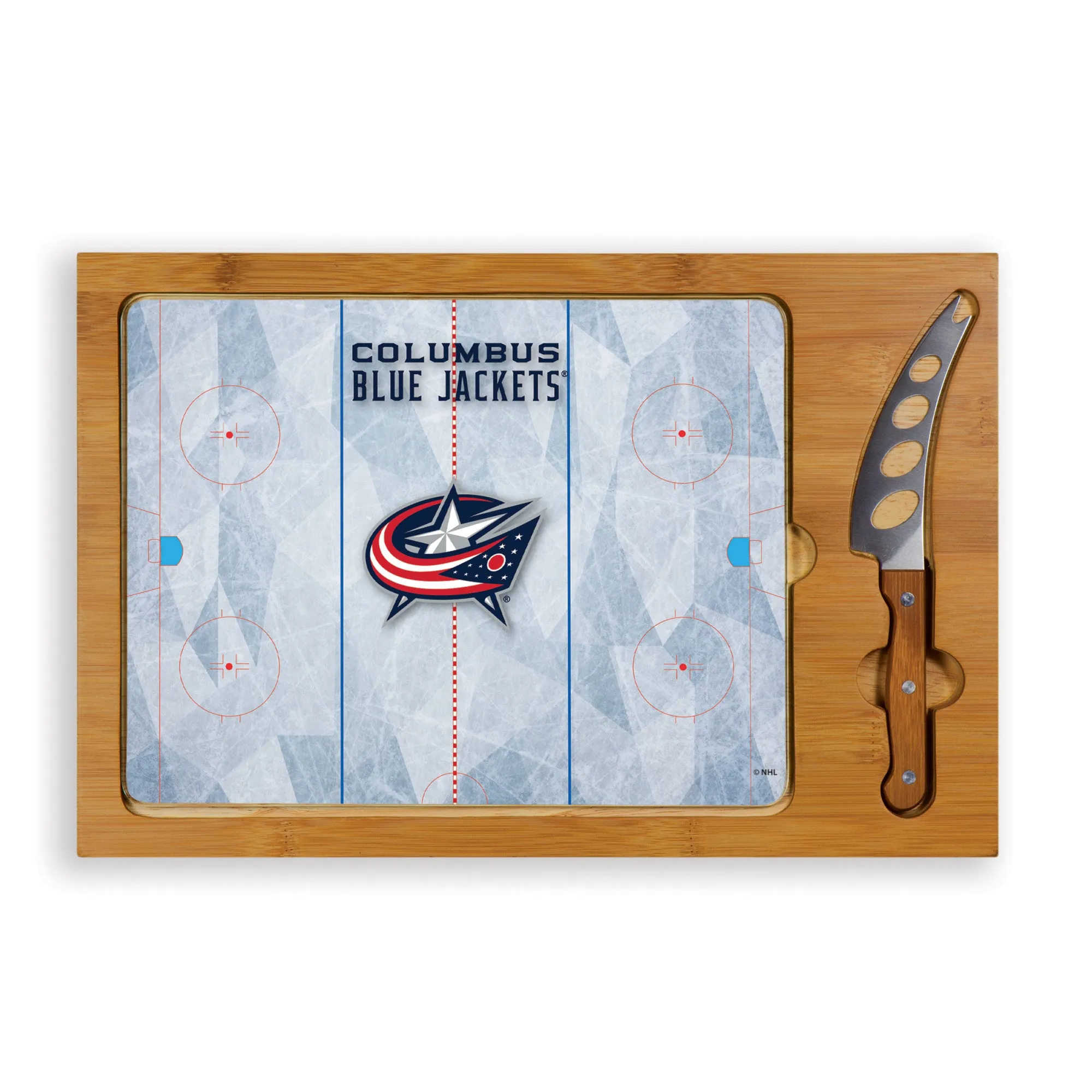 Columbus Blue Jackets Hockey Rink - Icon Glass Top Cutting Board & Knife Set