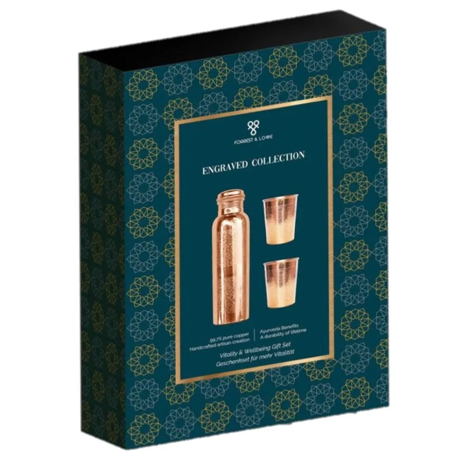 Copper Water Bottle & Cups Gift Set - Engraved Or Hammered