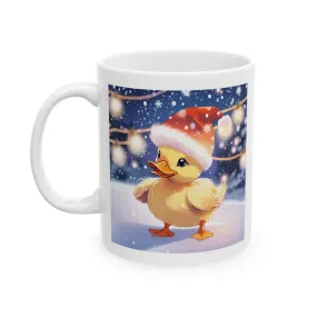 Cozy Christmas Duck Ceramic Mug with Snowy Lights Design - Perfect for Hot Beverages