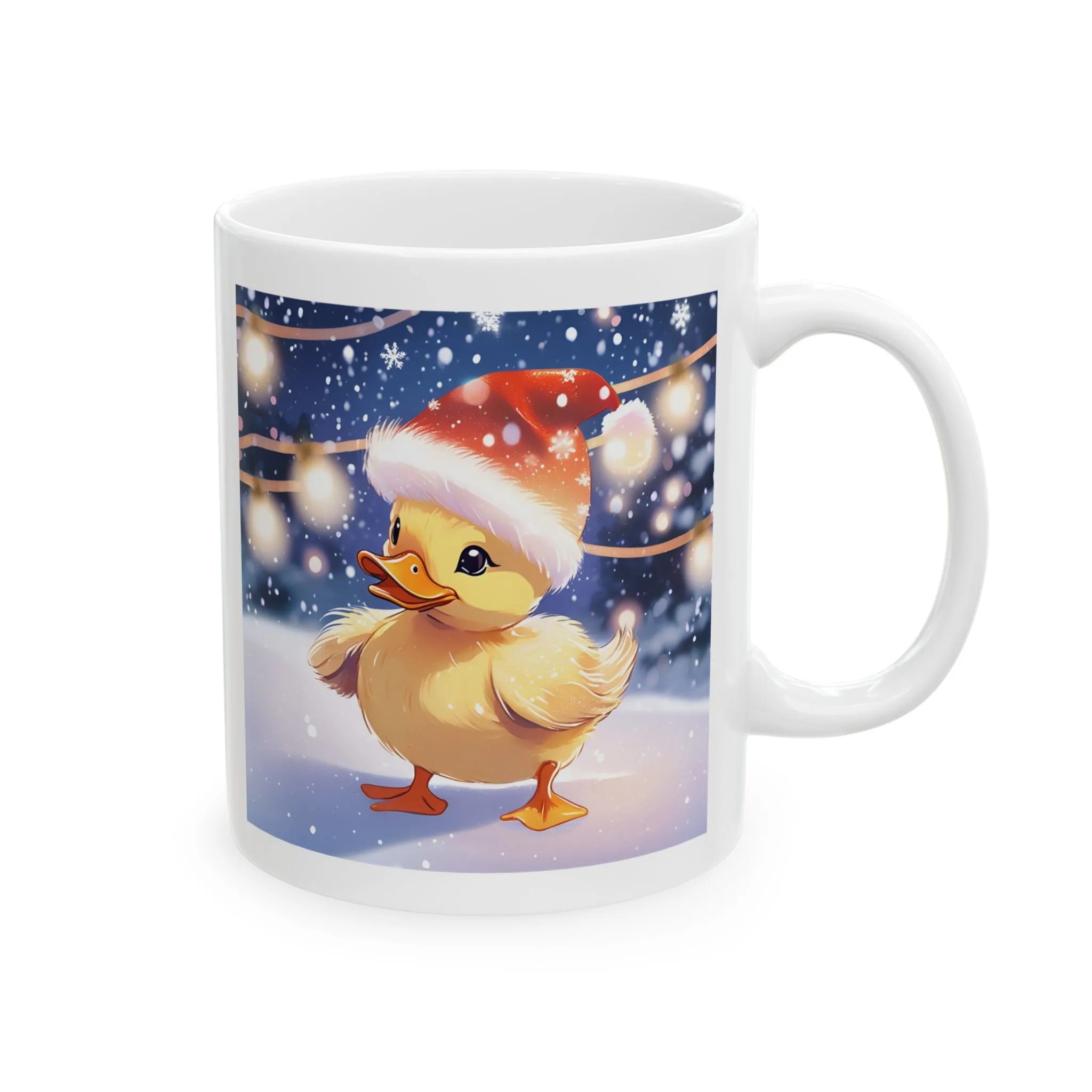 Cozy Christmas Duck Ceramic Mug with Snowy Lights Design - Perfect for Hot Beverages