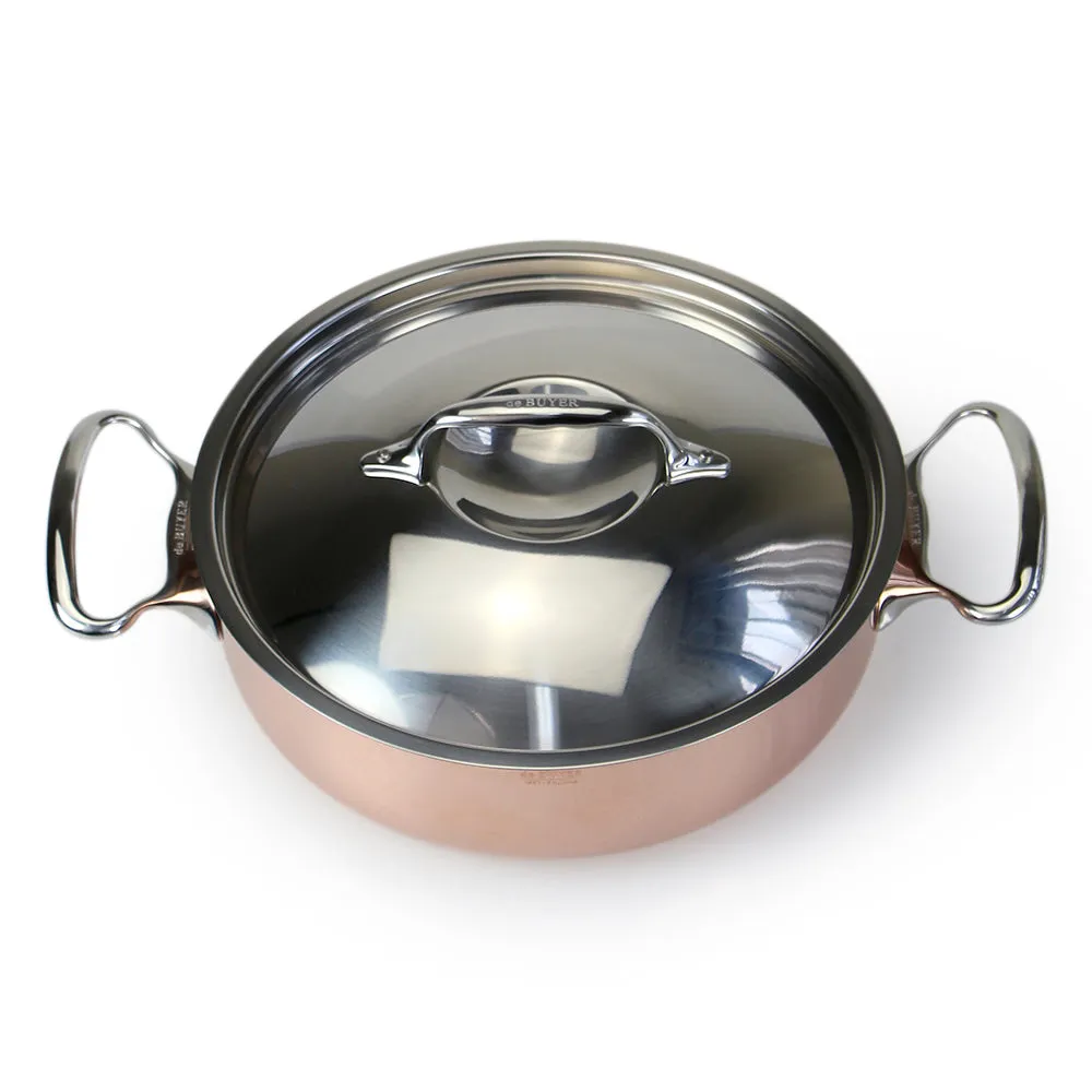 De Buyer Copper Saute Pan With Stainless Steel Handle & Lid 24cm