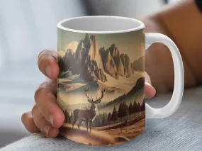 Deer in a mountain landscape Coffee mug, Ceramic Mug, Nature Mug, Mountain Mug, Wilderness Mug, Gift for Him, Gift for Men