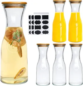 EK CHIC HOME 35oz Glass Bottle, Wine Decanter with Wooden Caps,(6pcs）