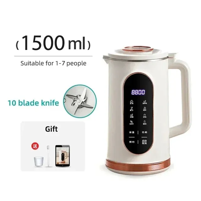 Electric Soy Milk Machine 10-leaf Blade Breakfast Machine 1500ml Juicer Blender Mixer Soybean Milk Maker Wall Breaking Machine