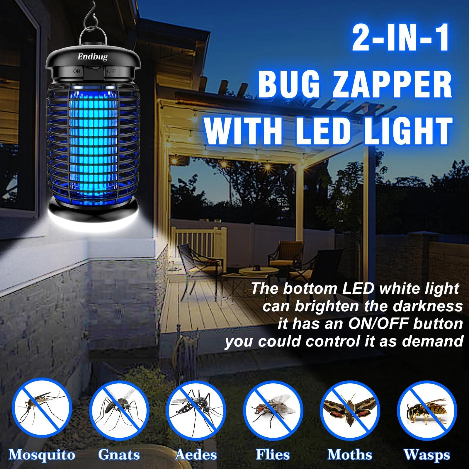 Endbug Bug Zapper Outdoor with LED Light, Mosquito Zapper Outdoor, 4200V Electric Bug Zapper.