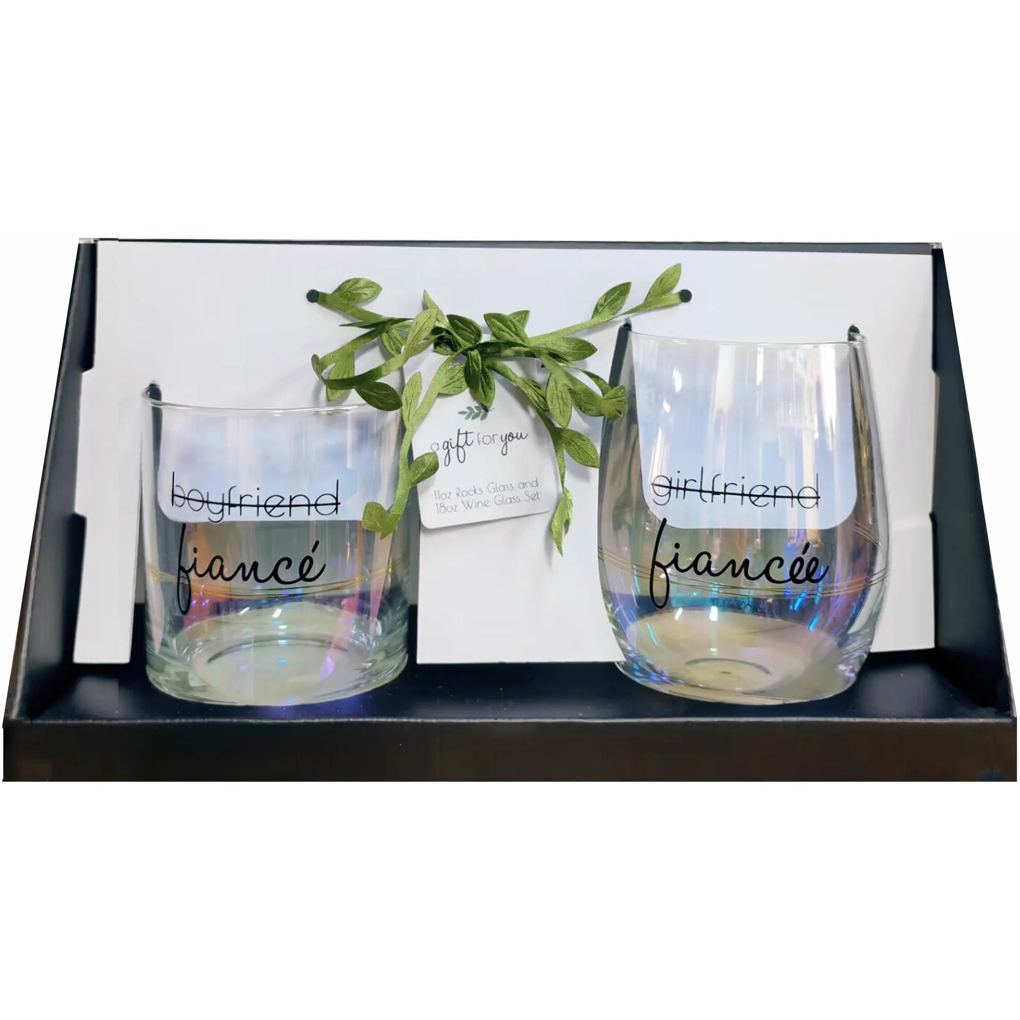 Fiancé/Fiancée 11 oz Rocks & 18 oz Stemless Wine Glass Set