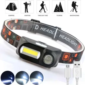 Fishing LED Headlamp Mini Portable Camping COB Light  USB Rechargeable Head Flashlight Using 18650 Battery for Runing  Fishing