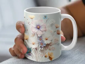 Floral Mug, Pastel Flowers Coffee Cup, Botanical Tea Mug, Spring Blossom Ceramic Mug, Gift for Plant Lovers, Morning Coffee Essentials