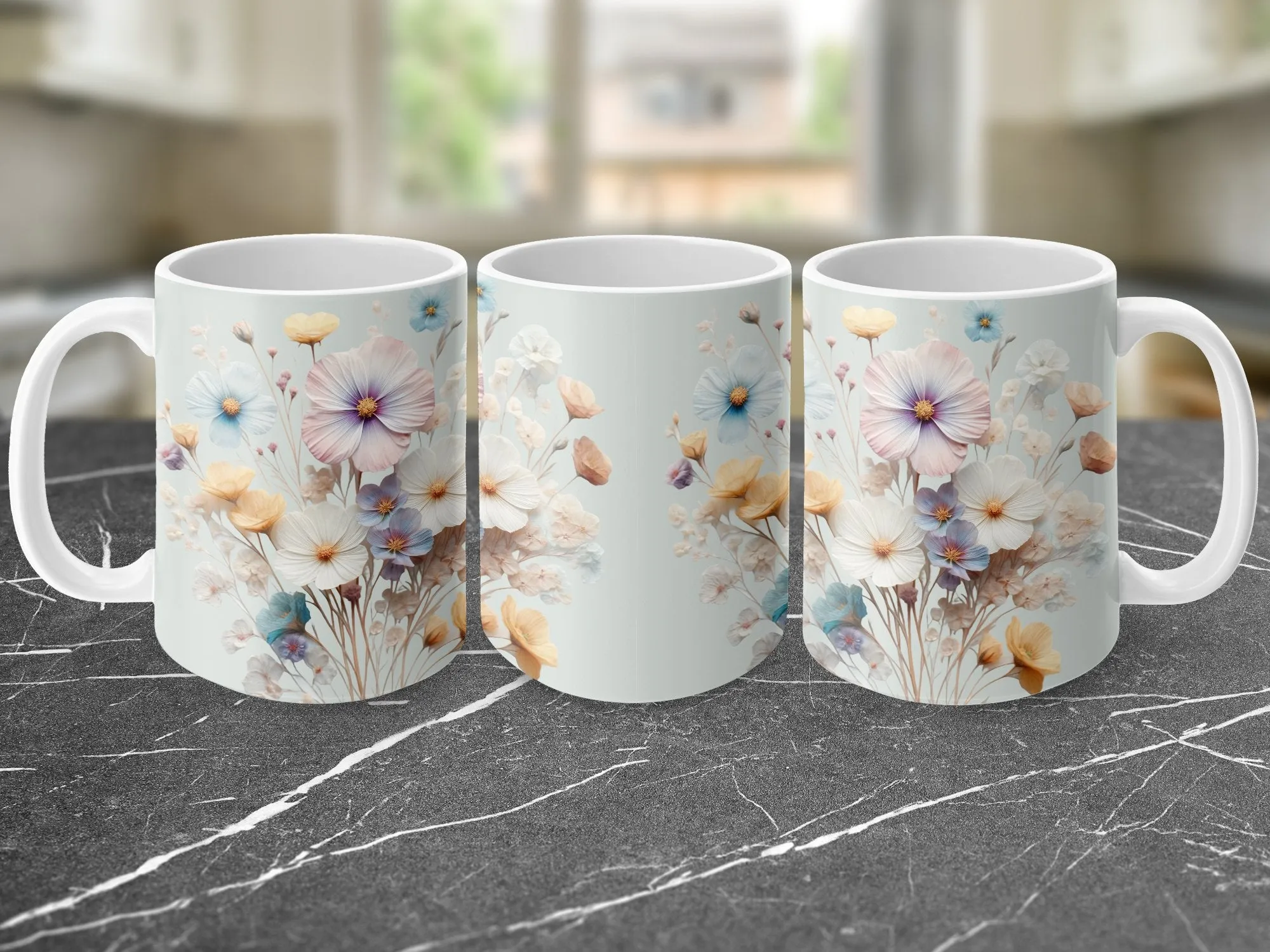 Floral Mug, Pastel Flowers Coffee Cup, Botanical Tea Mug, Spring Blossom Ceramic Mug, Gift for Plant Lovers, Morning Coffee Essentials