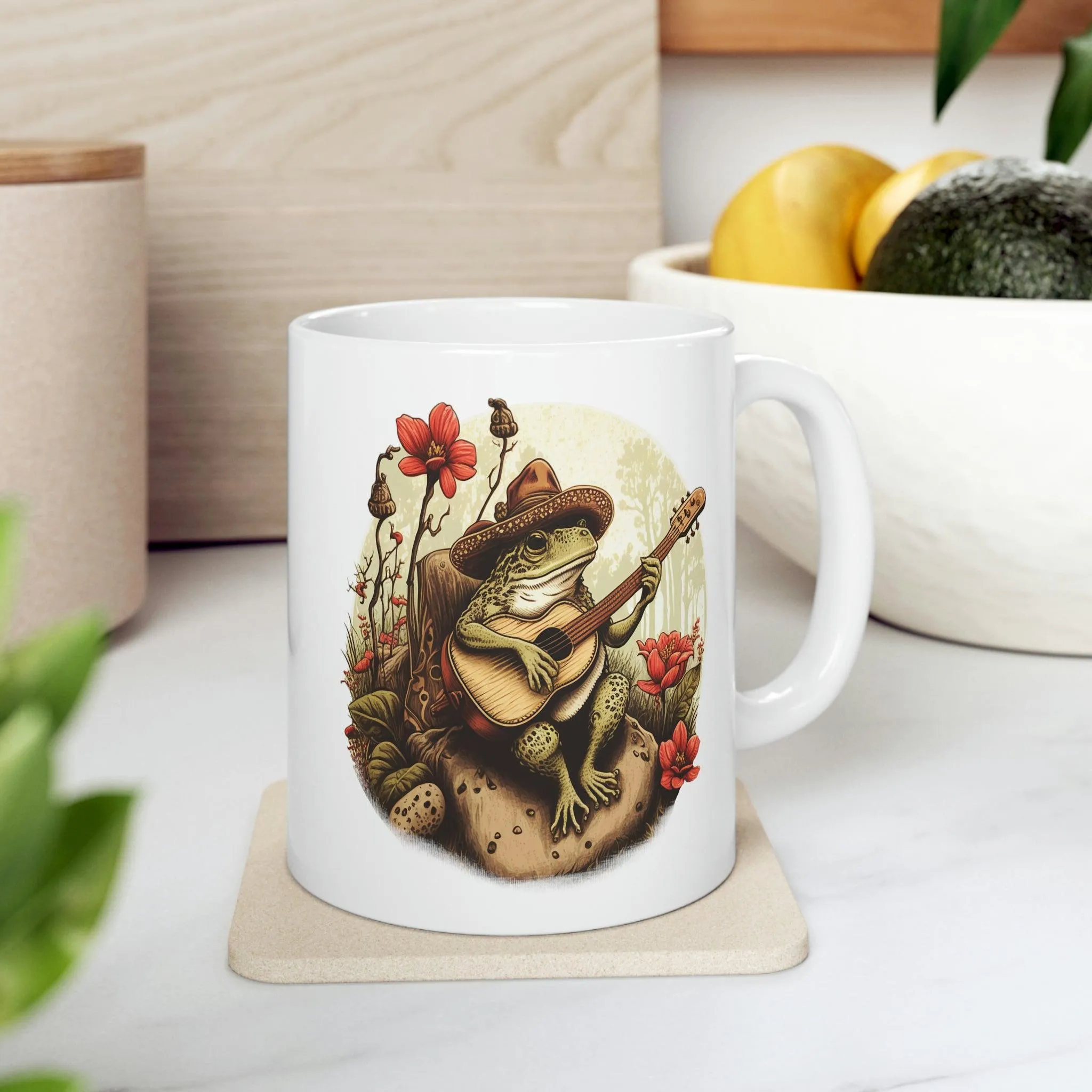 Frog Playing Guitar On A Rock Coffee Mug