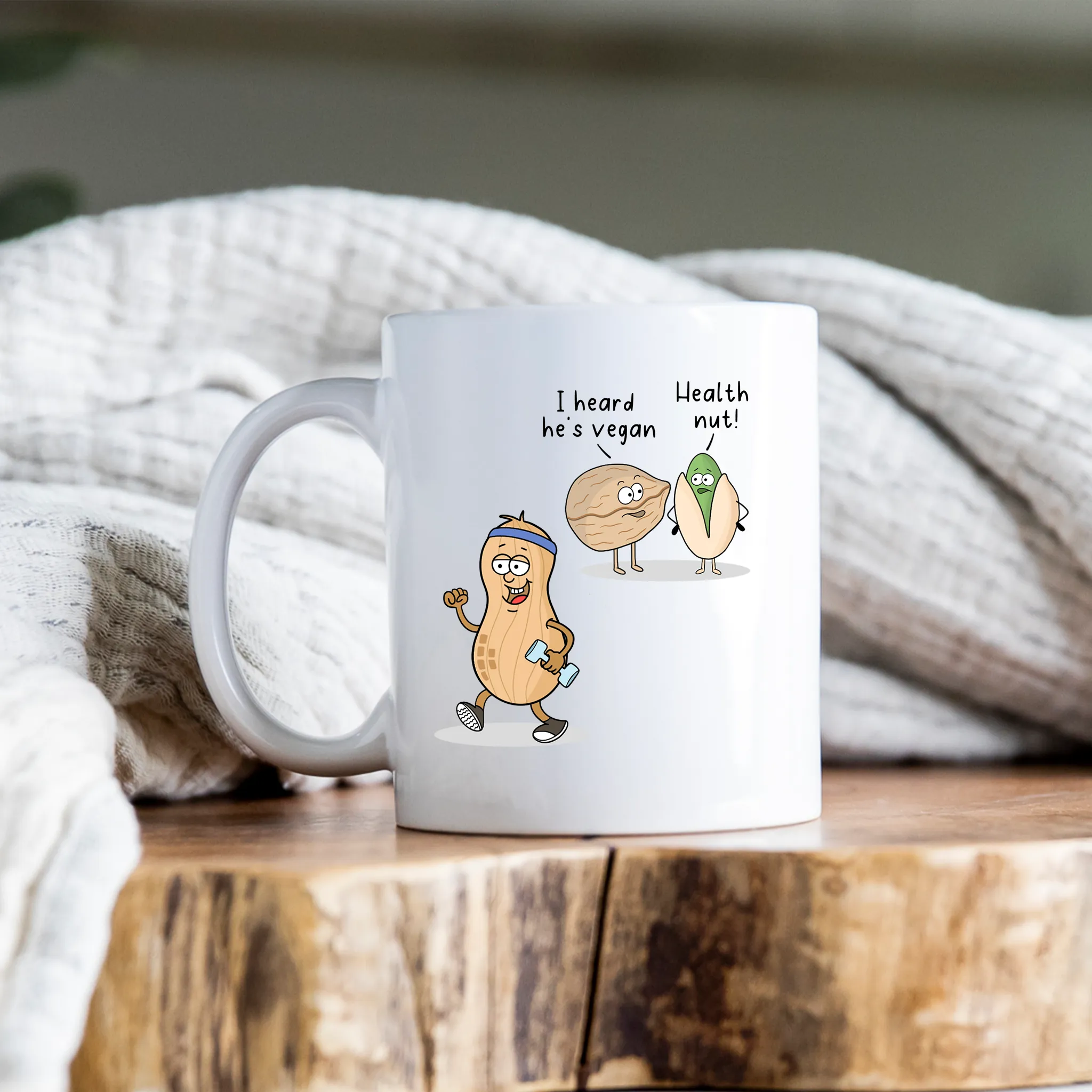 Funny Health Nut Mug Cartoon Coffee Cup Peanut Cartoon for Vegan