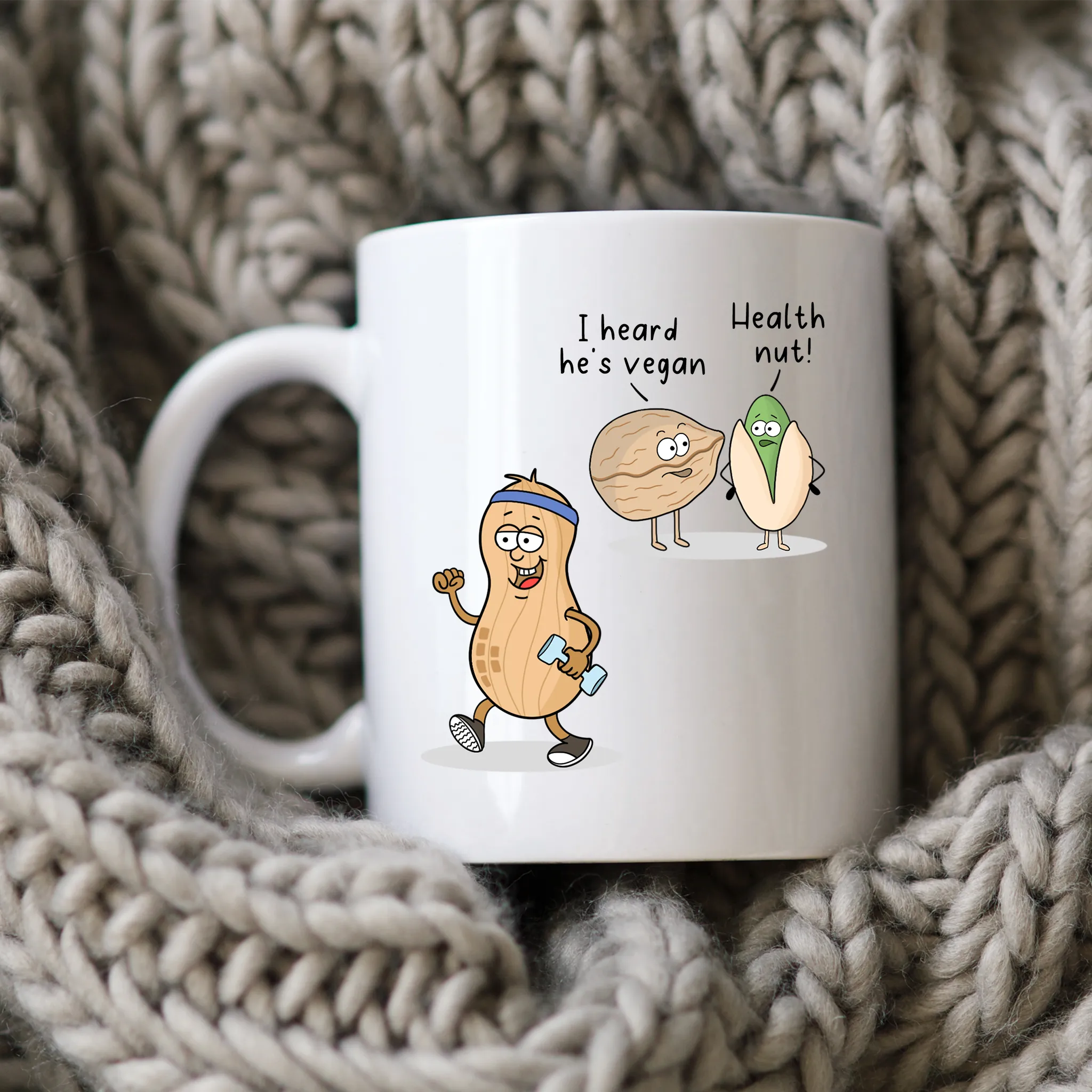 Funny Health Nut Mug Cartoon Coffee Cup Peanut Cartoon for Vegan