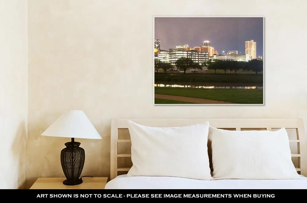 Gallery Wrapped Canvas, Fort Worth Texas Downtown Skyline Trinity River Late Night