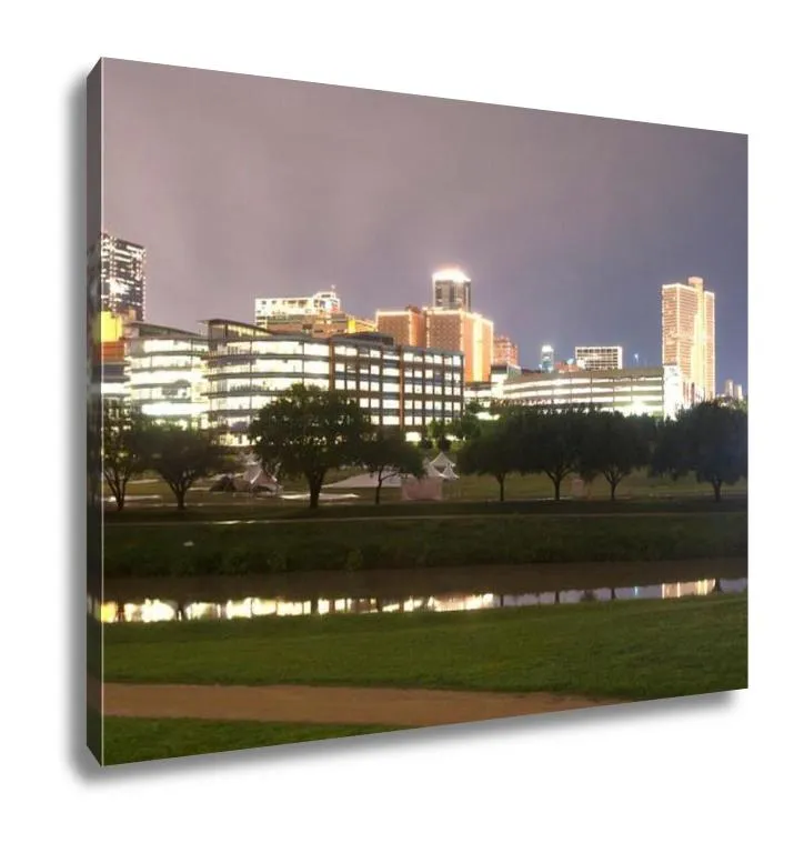 Gallery Wrapped Canvas, Fort Worth Texas Downtown Skyline Trinity River Late Night