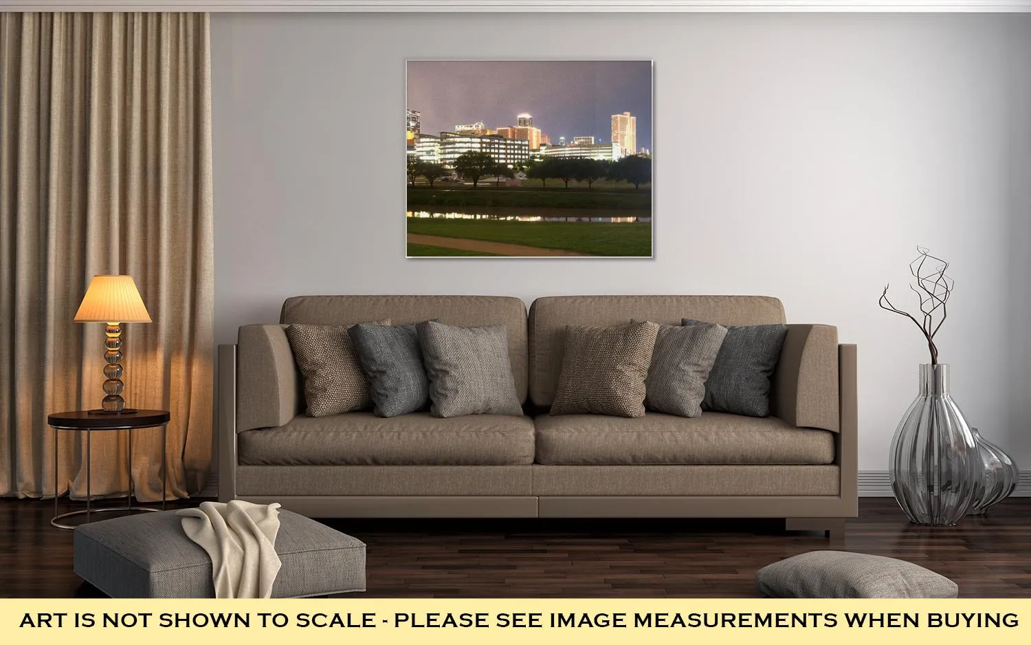 Gallery Wrapped Canvas, Fort Worth Texas Downtown Skyline Trinity River Late Night