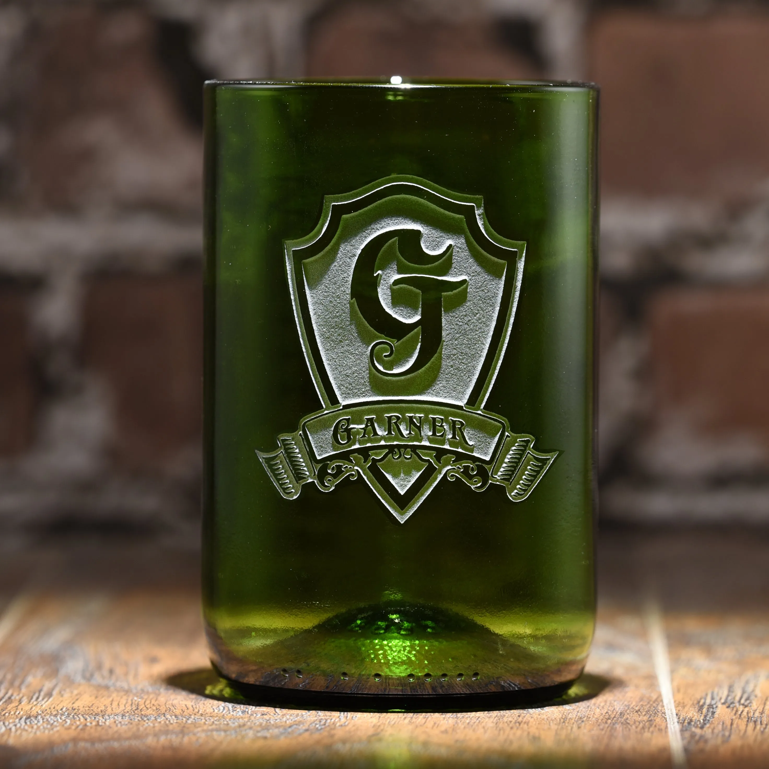 Green Recycle Wine Bottle Glass, Engraved Tumbler