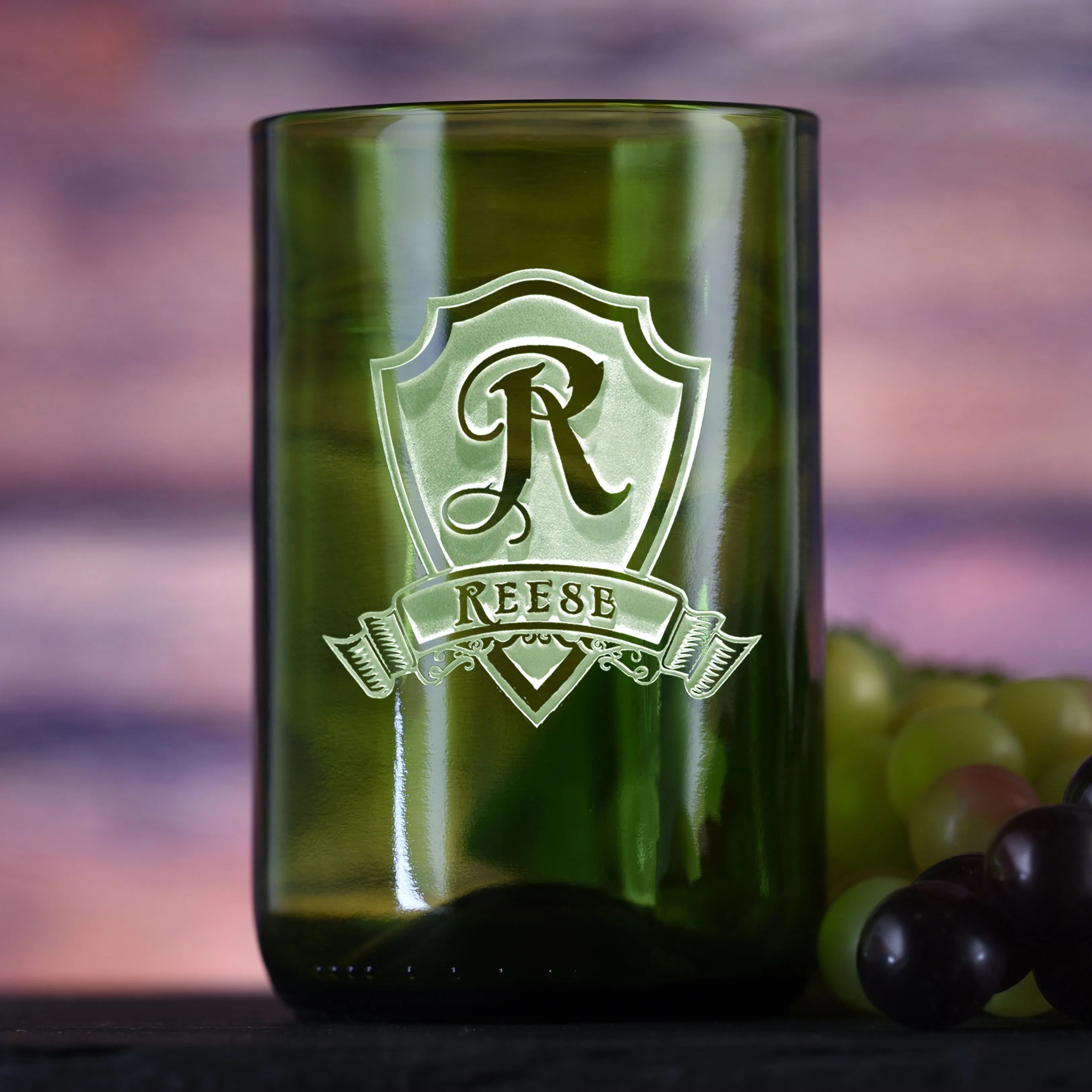 Green Recycle Wine Bottle Glass, Engraved Tumbler