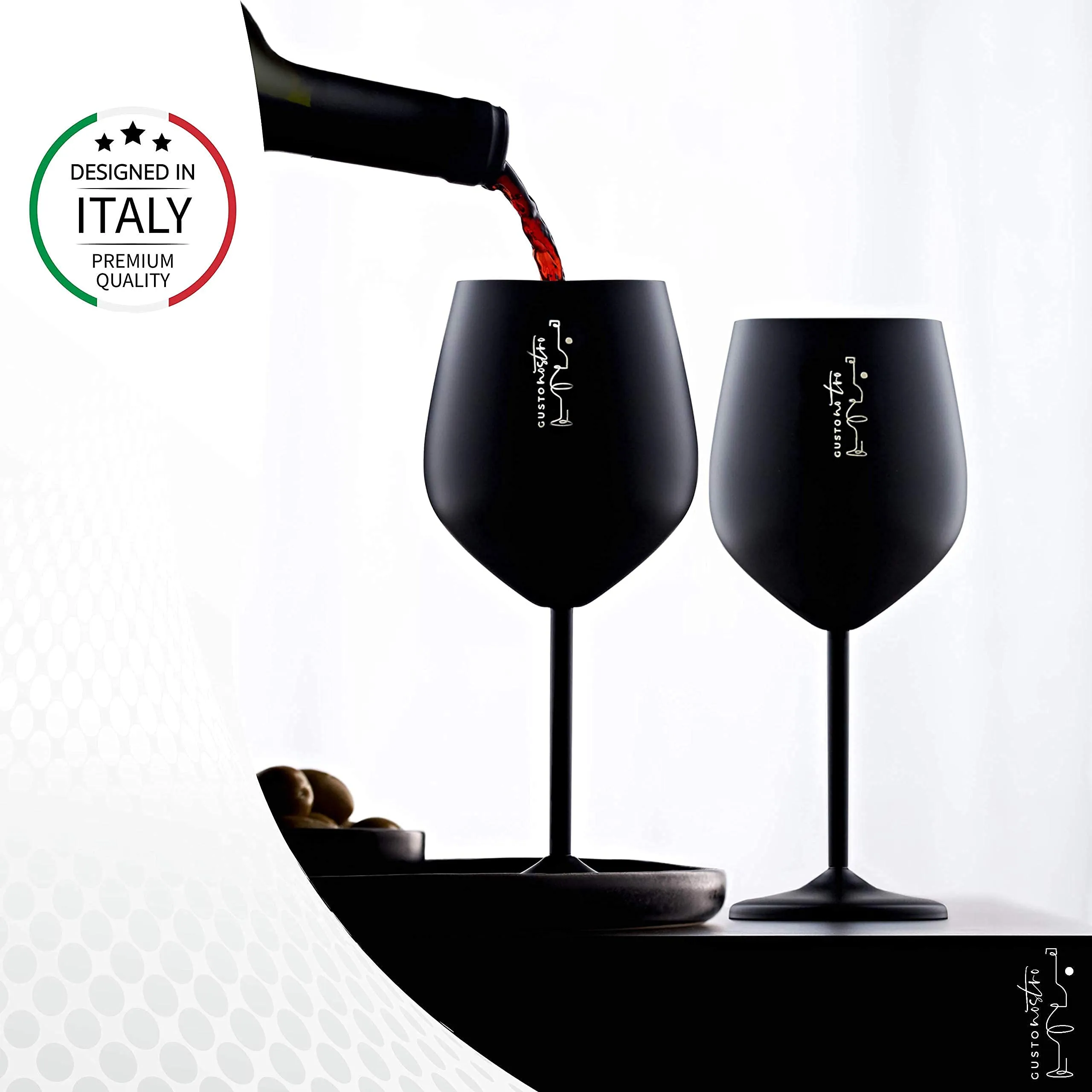 Gusto Nostro Stainless Steel Wine Glass Black Wine Glasses for Travel Set of 2