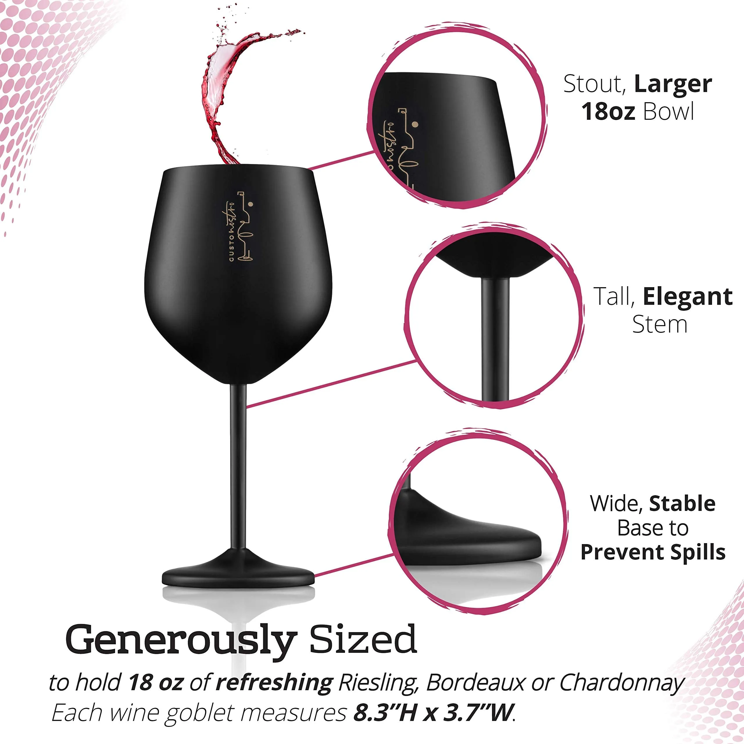 Gusto Nostro Stainless Steel Wine Glass Black Wine Glasses for Travel Set of 2