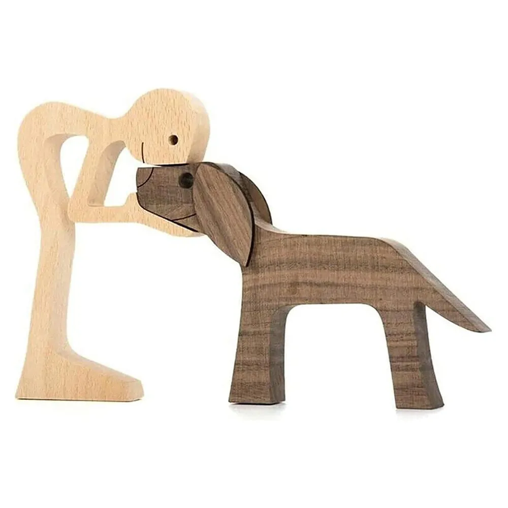 Hand-carved Wooden Puppy Family Sculpture Ornaments for Home Decor