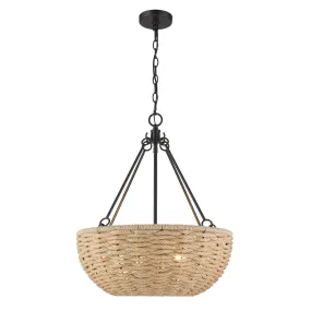 Hathaway 20 in. 4 Lights Pendant Light Black Finish Beige Shade