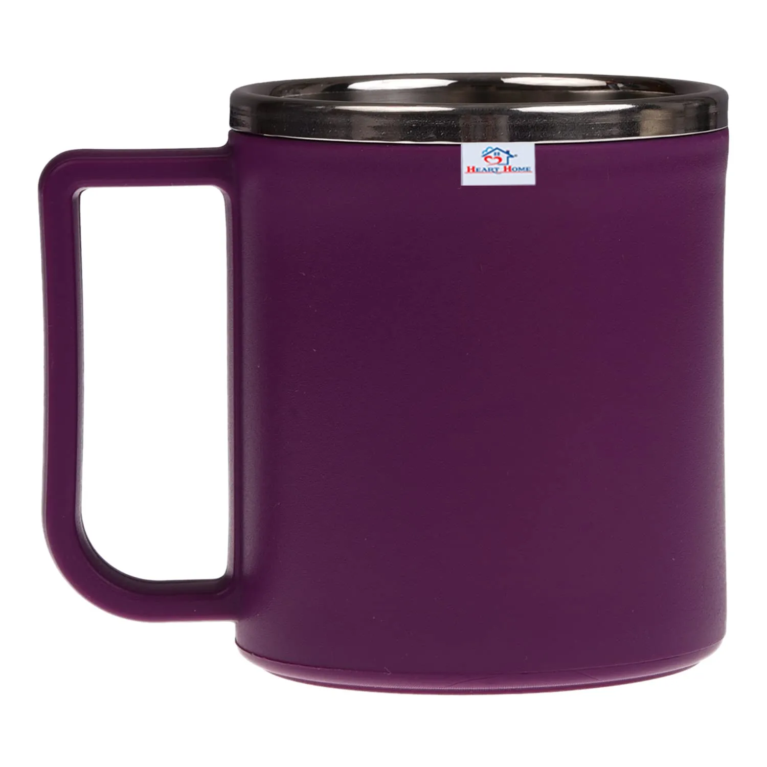 Heart Home Coffee Mug|Inside Stainless Steel Double Wall Tea Cup|Outside Plastic Stylish Milk Mug for Kids & Adults|Pack of 2 (Purple)