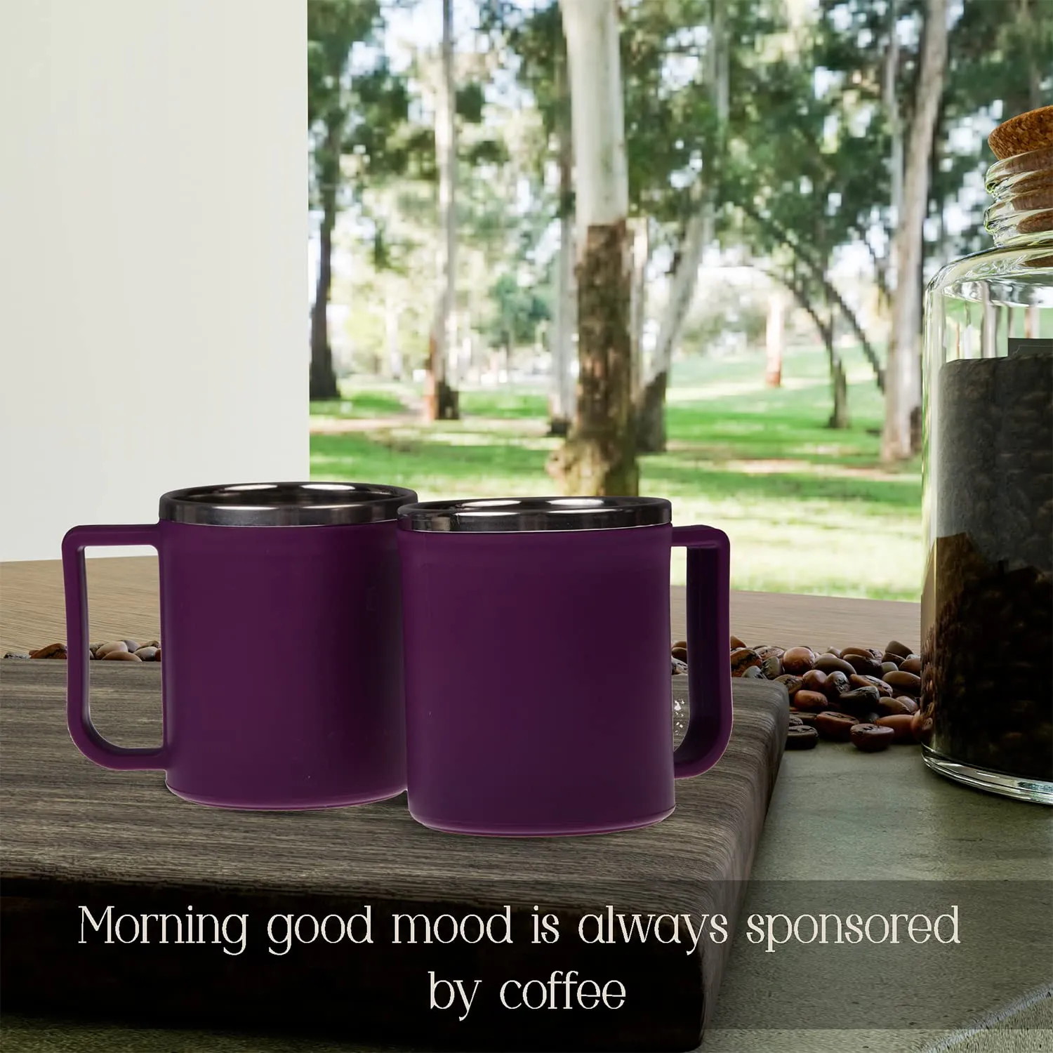 Heart Home Coffee Mug|Inside Stainless Steel Double Wall Tea Cup|Outside Plastic Stylish Milk Mug for Kids & Adults|Pack of 2 (Purple)