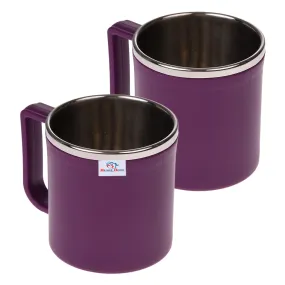 Heart Home Coffee Mug|Inside Stainless Steel Double Wall Tea Cup|Outside Plastic Stylish Milk Mug for Kids & Adults|Pack of 2 (Purple)