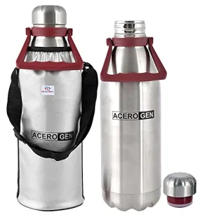 Heart Home Leak/Odour Free Insulated Double Wall Stainless Steel Water Bottle/Flask with Carrying Handle & Pouch, 1800ml- Pack of 2 (Silver)-HS42KUBMART25156