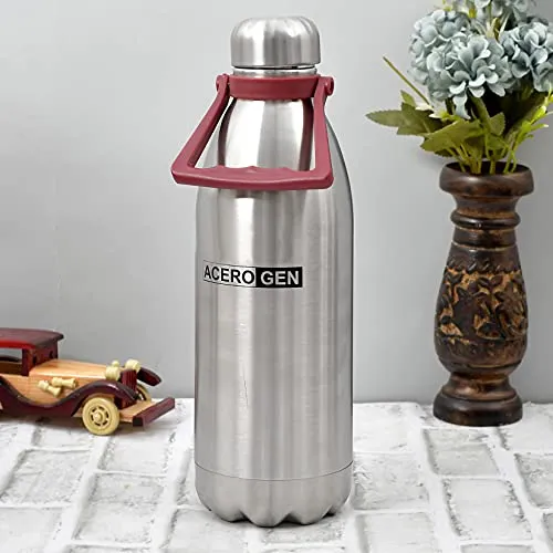 Heart Home Leak/Odour Free Insulated Double Wall Stainless Steel Water Bottle/Flask with Carrying Handle & Pouch, 1800ml- Pack of 2 (Silver)-HS42KUBMART25156