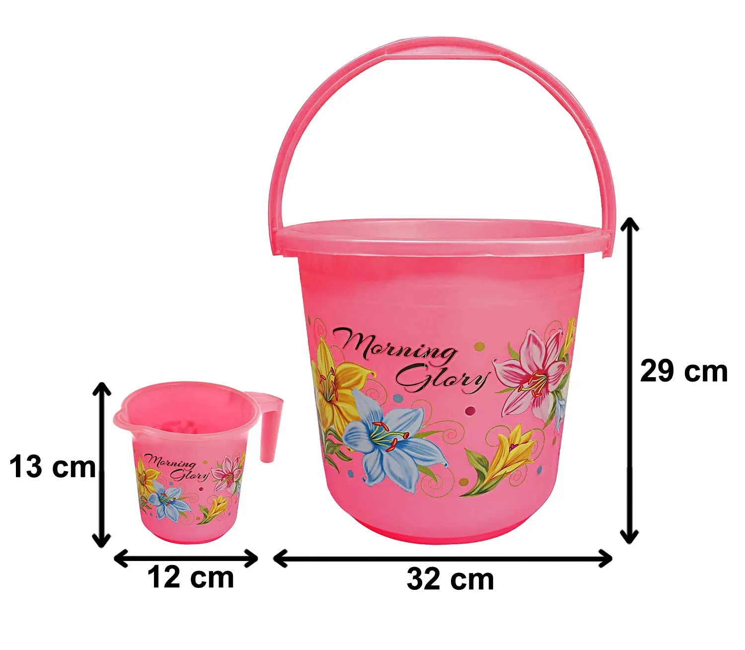 Heart Home Printed 2 Pieces Plastic Bathroom Bucket & Mug Set (Pink)