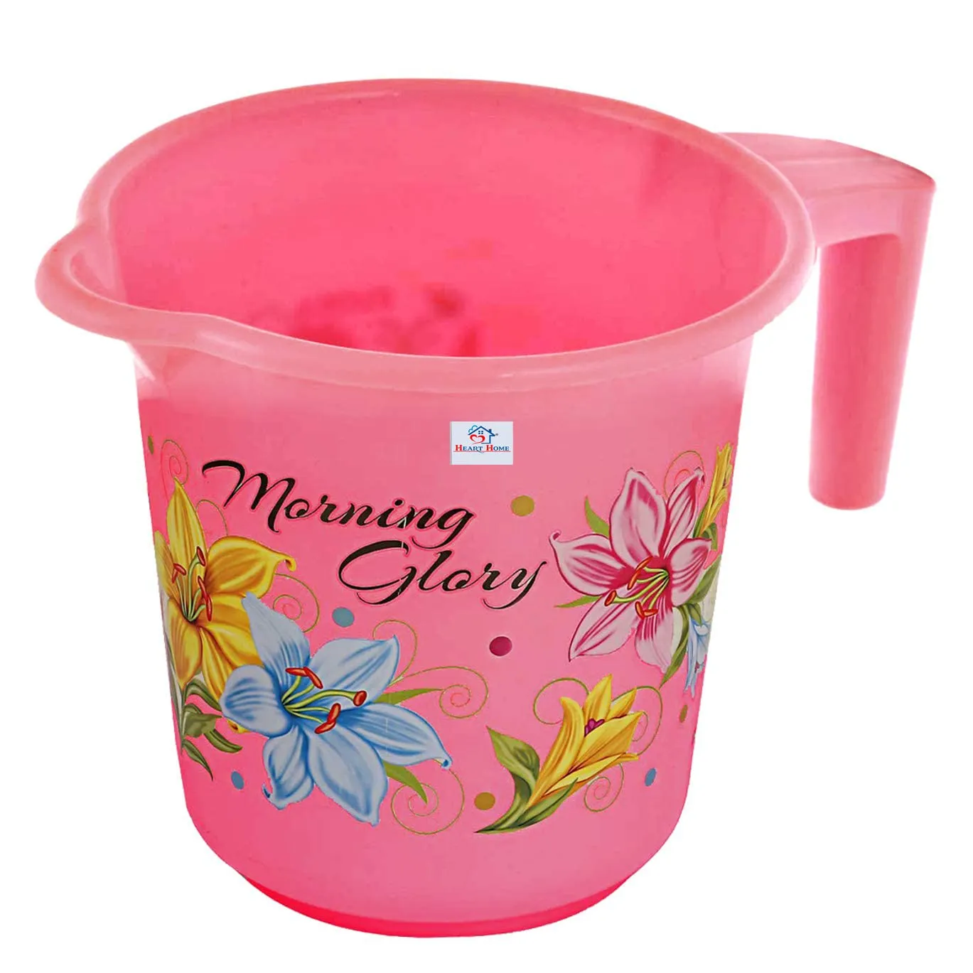 Heart Home Printed 2 Pieces Plastic Bathroom Bucket & Mug Set (Pink)