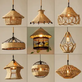 Hemp Rope Lamp Retro Creative Personality American Rural Small Chandelier