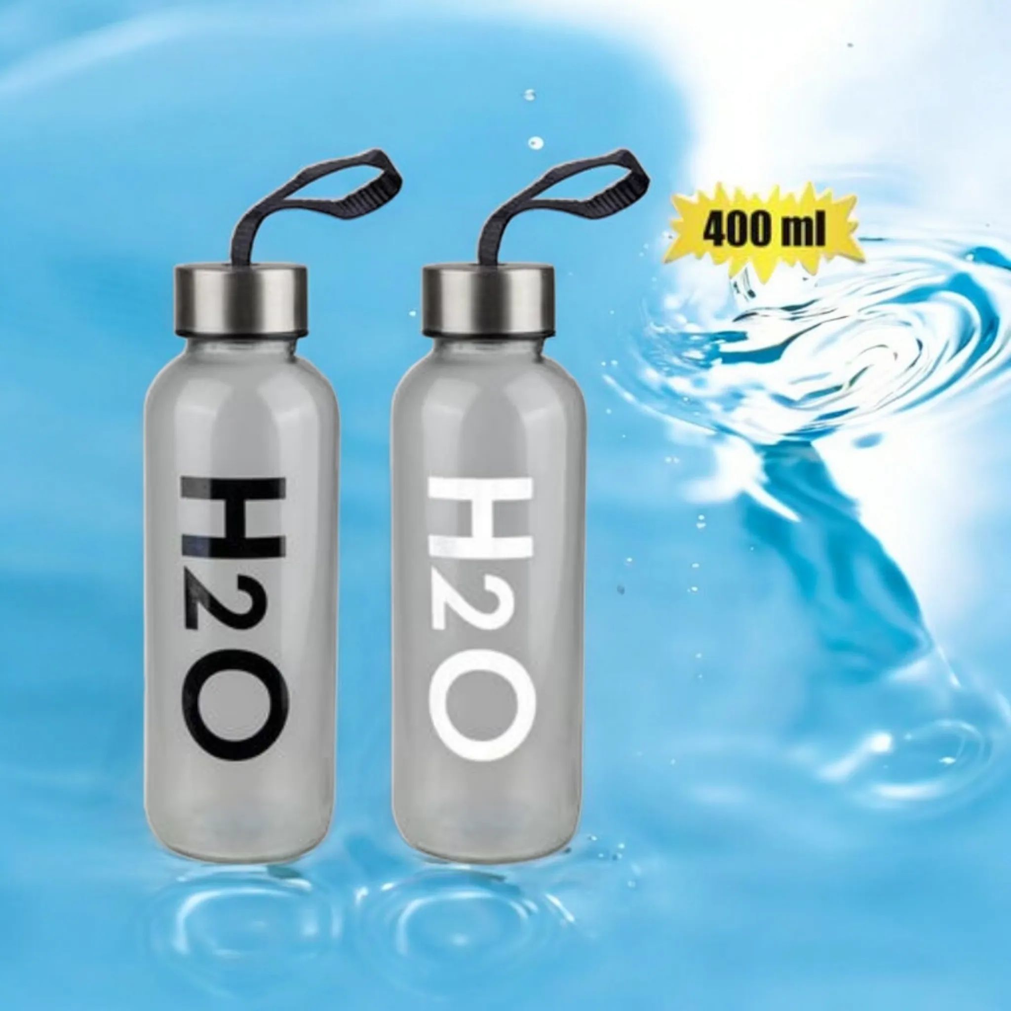 H₂O Glass Drinking Sports Water Bottle 400ml