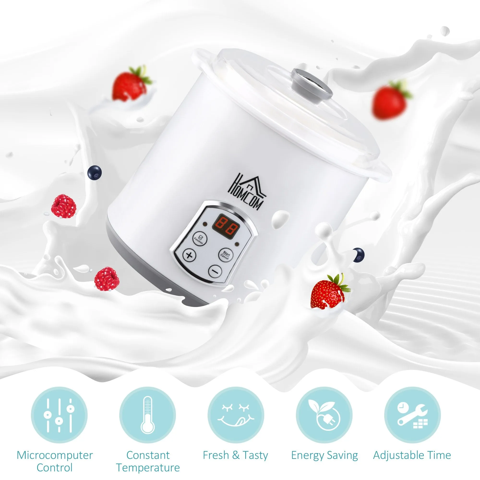 HOMCOM Yoghurt Maker 3 in 1 with Strainer, Multifunctional Yogurt Machine with Digital Display, Timer for Greek Yoghurt, Rice Wine Strainer