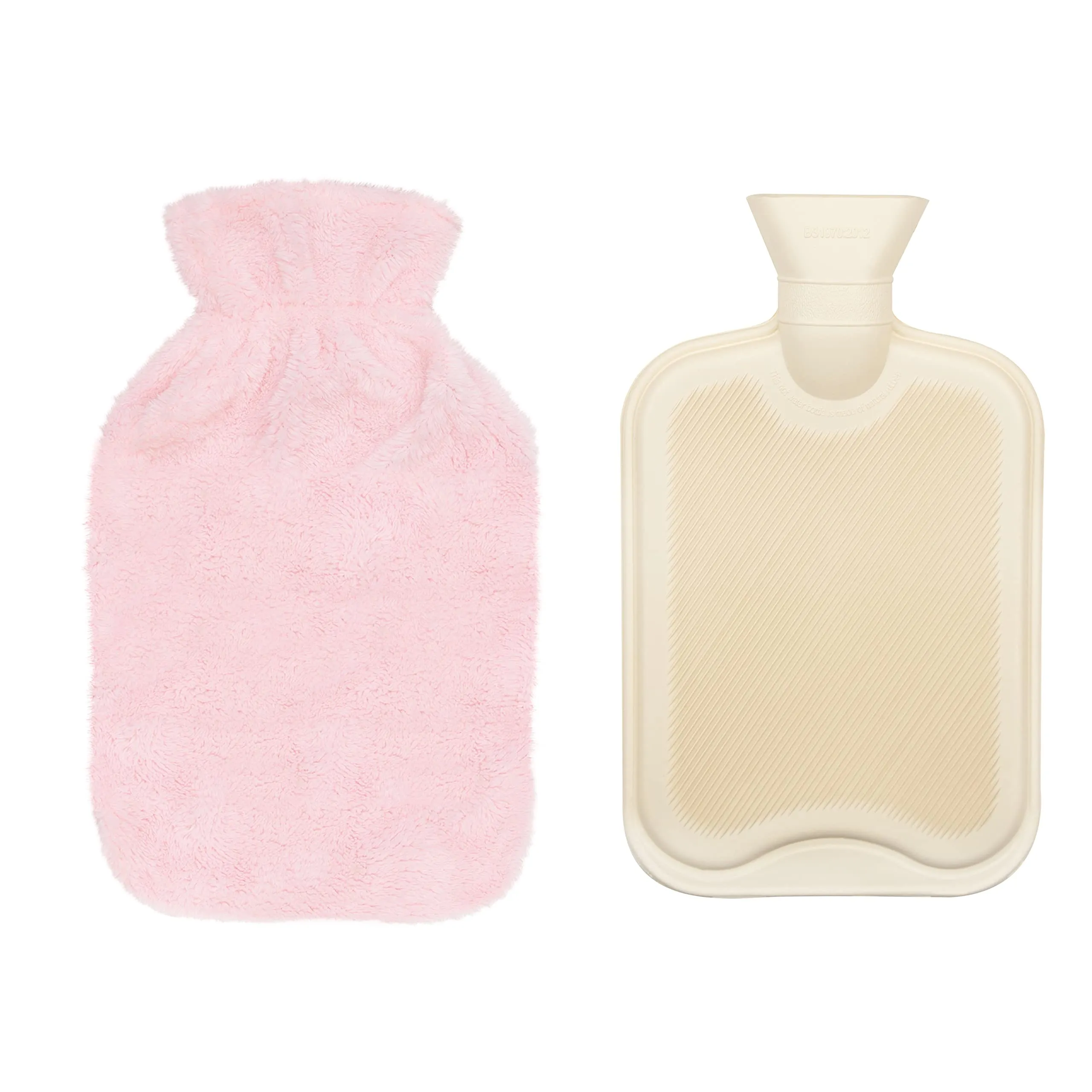 Hot Water Bottle with Blush Pink Faux Fur Cover 2 Litre Capacity - 32.5cm