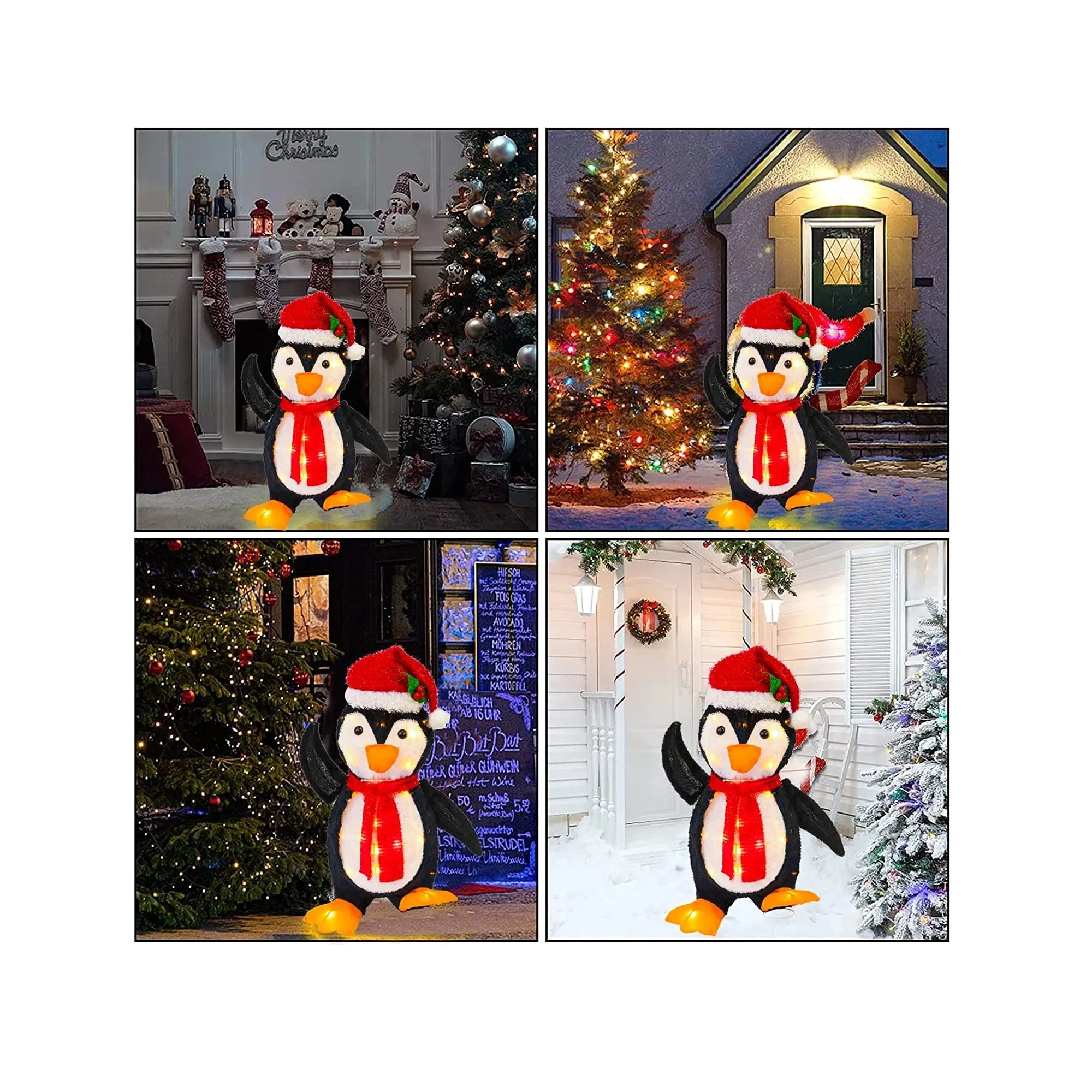 Hourleey 22 Inch Lighted Christmas Decorations | Pre Lit Metal Penguin with Built-in 35 Lights Outdoor