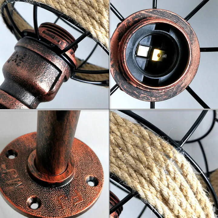 Industrial Hemp Rope Weaving Iron Sphere 1-Light Wall Sconce Lamp