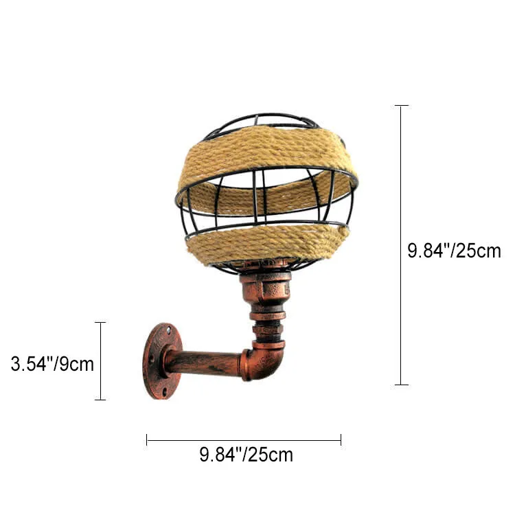 Industrial Hemp Rope Weaving Iron Sphere 1-Light Wall Sconce Lamp