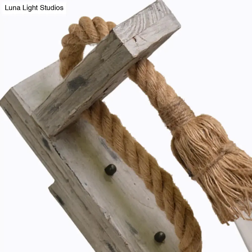 Industrial Wood Wall Lamp with Rope Cord - Grey Finish