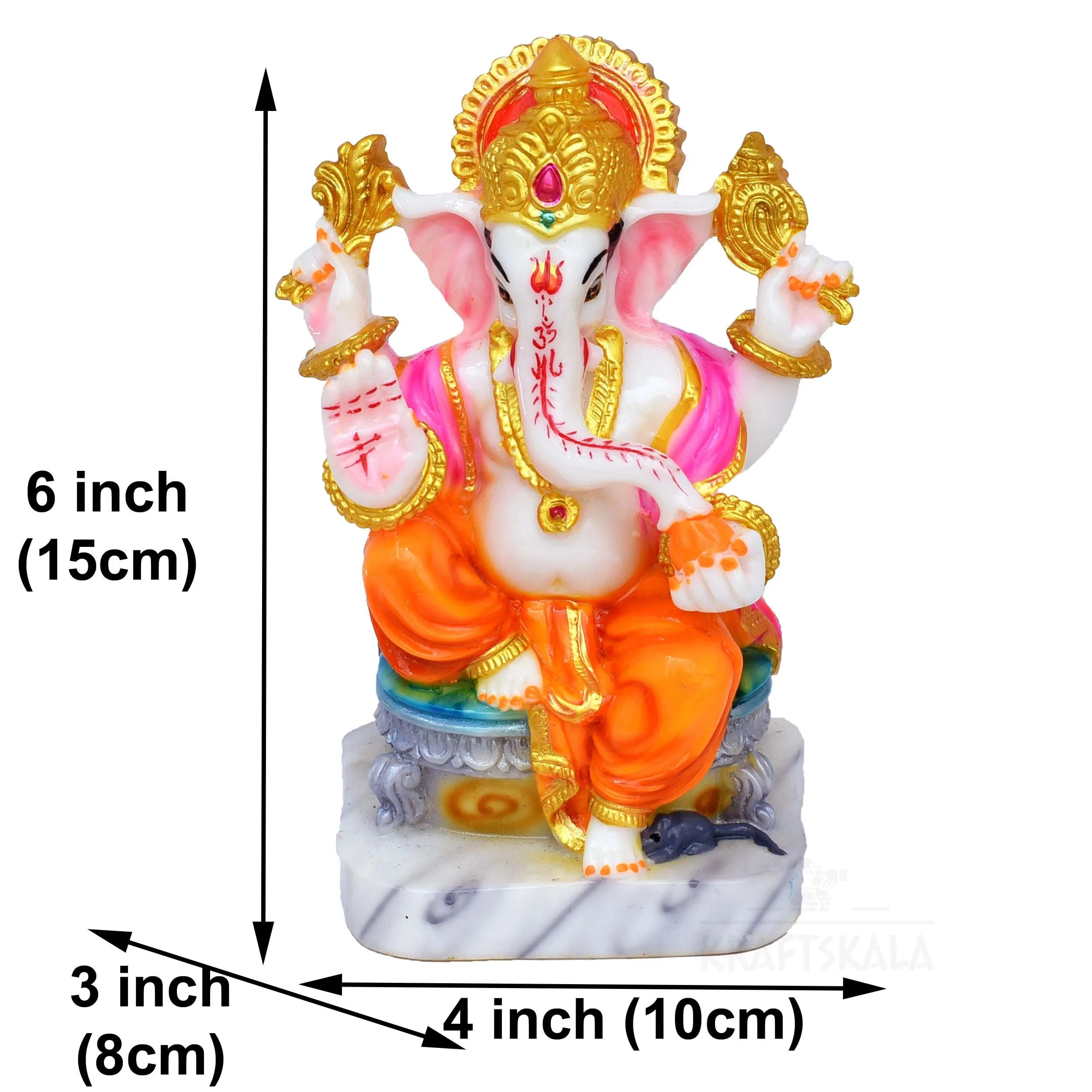 KRAFTSKALA Marble Dust Ganesha Idol Ganpati Murti Vinayak 6 inch Statue for Home Mandir, Entrance, Living Room Decor, Office Desk, Gifting on Grih Pravesh, Auspicious Showpiece